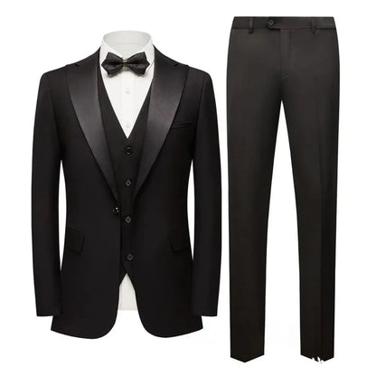 Men's 3 Piece Tuxedo Suit Set Solid Color Peaked Lapel Blazer Jacket with Vest And Pants for Dinner Prom Wedding Formal Wear