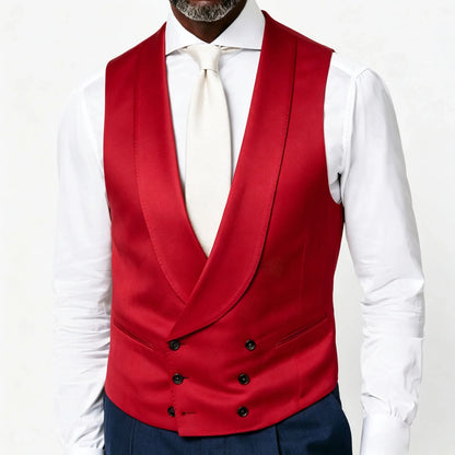 Men's Vest Beige Double Breasted Lapel Solid Waistcoat for Wedding & Formal Occasions