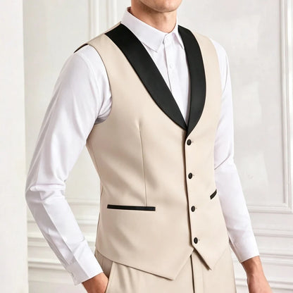 Men's Suit Vest – Single Breasted Brown Waistcoat with Black Lapel for Weddings & Formal Occasions