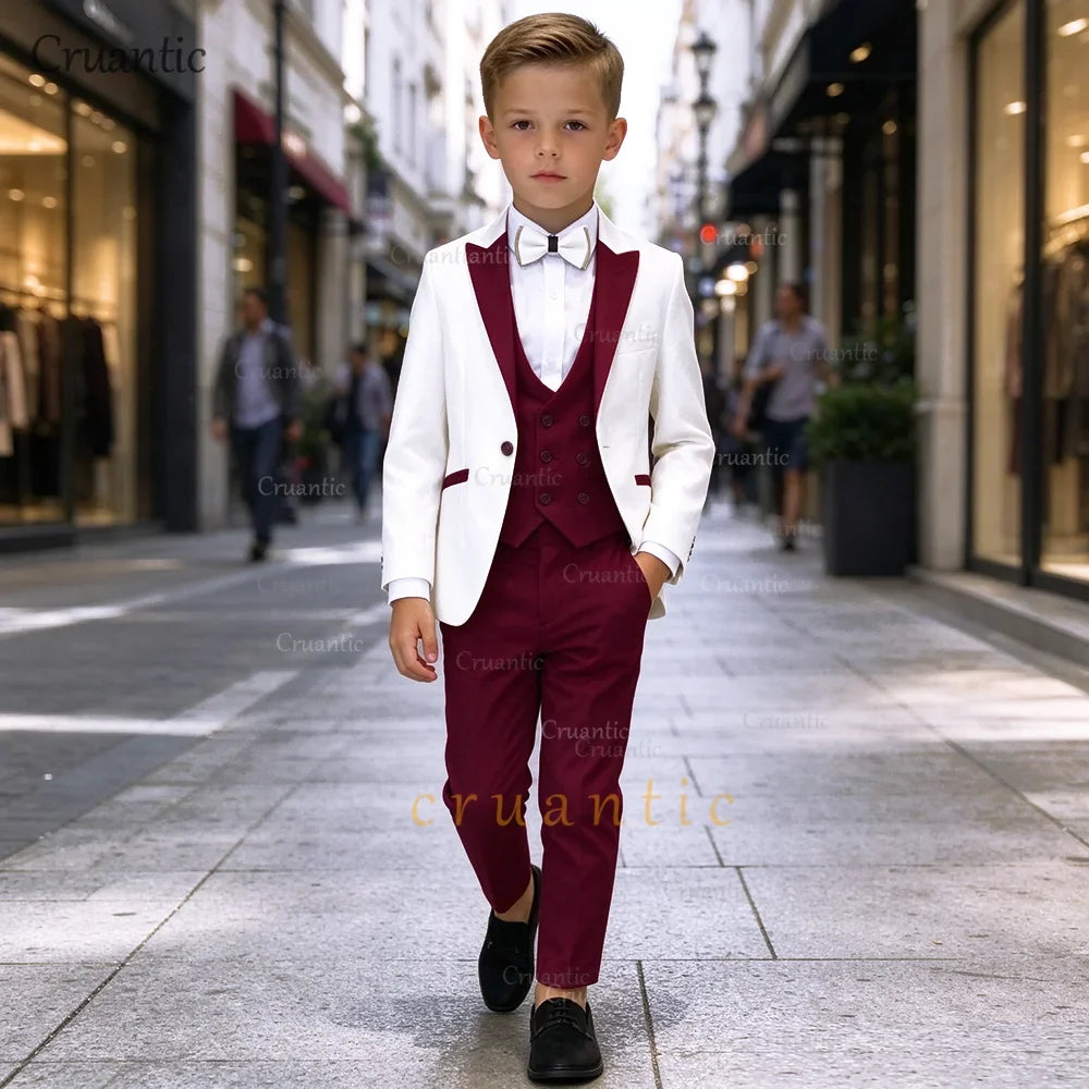 Boys Suit 3 Piece Custom Made Formal Tuxedo – Kids Blazer Vest Pants Set for Weddings & Special Occasions