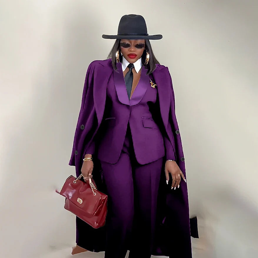 Modern Women's Suit New 3 Piece Pants Sets Blazer+Trousers+Overcoat Office Commute Elegant Style Banquet Dinner Formal Wear