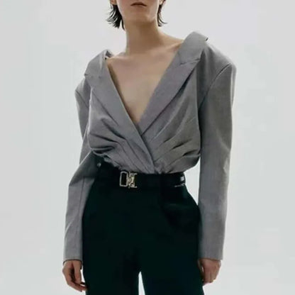 2026 Spring Autumn New Women Jacket Niche Design Pleated Zipper Blazer Stylish Elegant Fashion Coat High-end Jumpsuit H2720