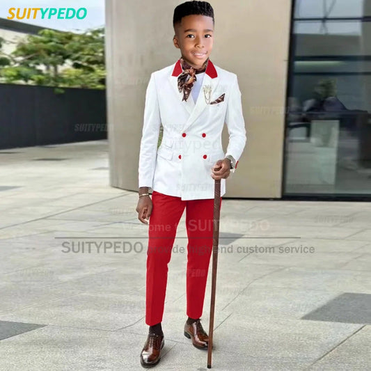 Fashion Boys Slim Fit Suit Sets Wedding Party Flower Kids Elegant Outfits Children Birthday Banquet Formal Blazer Pants 2 Pieces