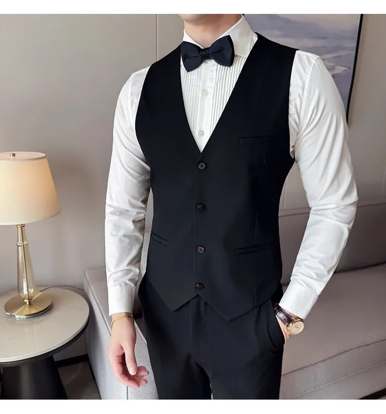 High Quality Casual Business Suit Set Men Slim Fit Social Wedding Groom Formal Set 3 Piece Set (jacket+vest+pant）men Clothing