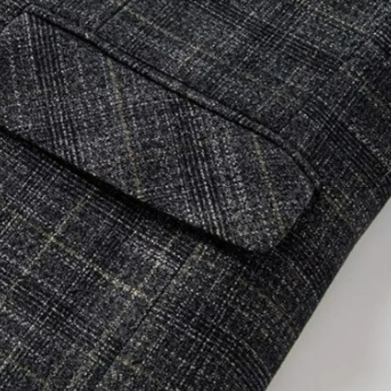 KIDWHXR Men Suit Coat Slim Plaid Turn Down Collar Male Blazer British Style Single-breasted Business Casual Man Outerwear