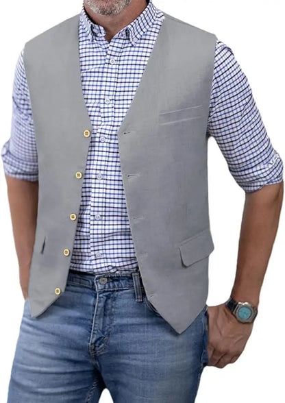 Men's Slim Fit Cotton Broadcloth Suit Vest for Men – Single Breasted Smart Casual Waistcoat for Weddings & Business Events