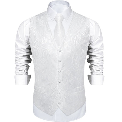 Men's Paisley Waistcoat Set – Single Breasted Formal Vest with Necktie and Pocket Square for Weddings and Business Events