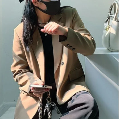 Clothes Jacket Brown Over Coats for Women Black Blazer Woman Dress Outerwears Loose Long Solid on Promotion Sale 2025 Autumn New