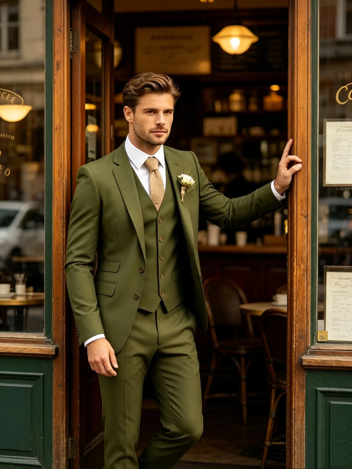 New Business Casual MC Wedding Groom Best Man Dress Green Men's Suit Three-piece Set Wedding Suits for Men Mens Suits Set
