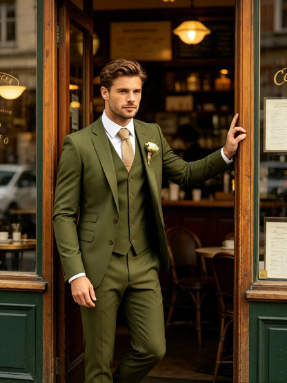 New Business Casual MC Wedding Groom Best Man Dress Green Men's Suit Three-piece Set Wedding Suits for Men Mens Suits Set