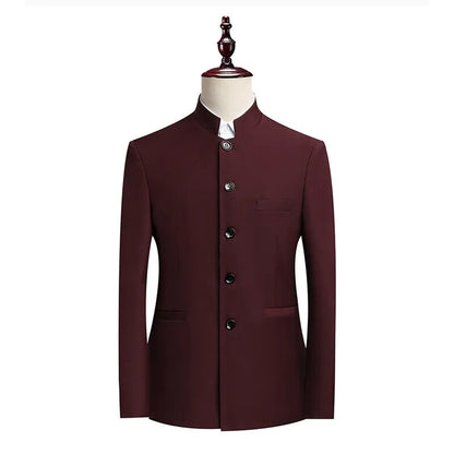 Blazer Men Fashion Gentleman Business Slimming Outdoor Zhongshan Suit Trendy Banquet Host Casual Wedding Stand-up Collar Blazer