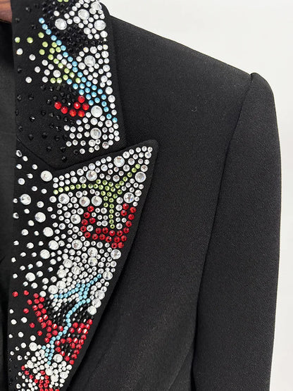 2026 Spring New Women Blazer Studded Colorful Diamonds Single Button Slim Fit Elegant Trend Office Lady Luxury Coat HK17503