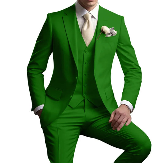 Men's Notched Lapel Suit Set 3 Pieces Wedding Groom Sets Autumn Long Sleeve Tuxedo For Men Banquet Party Outfit Dancing Wear