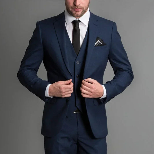 Fashion Navy Business Suit For Men Smart Casual Slim Fit Tuxedo Blazer Hombre High Quality Custom 3 Piece Set Costume Homme