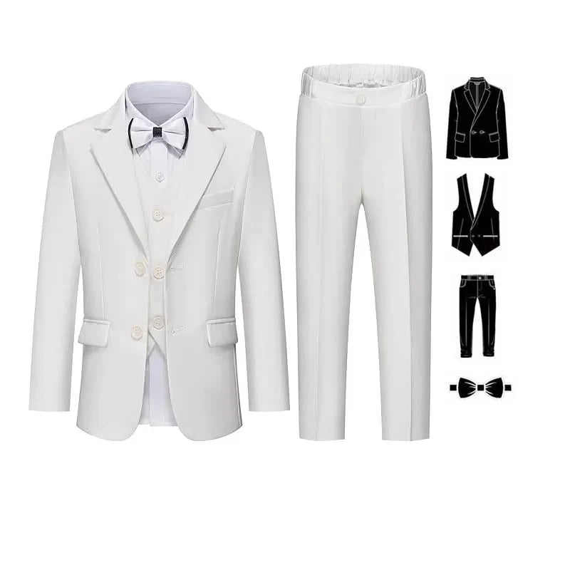 Gentleman Kids Blue 4Piece/Set Jacket Vest Pants Bowtie Photograph Suit Boys Piano Dress Children Graduation Performance Costume