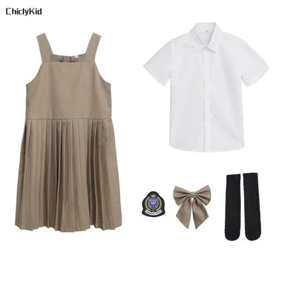 Child School Uniform Girls Korean Jacket Pleated Dress Summer Outfits Boys Blazer Formal Suits Shorts Kids Student Clothes Sets