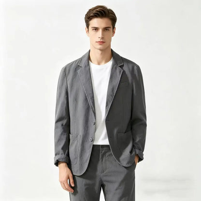 Cotton 100% Blazer for Men, Fashionable for Outdoor Travel, Wedding Hosting, Slim-fit for Casual Wear, Korean Style Blazer