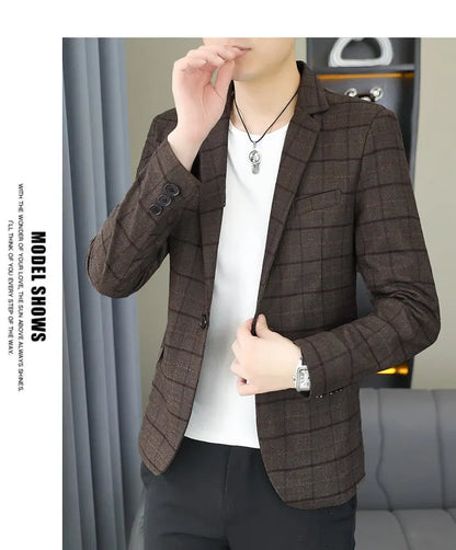 2026 Blazer Outdoor Men's Checked Fashion Business Trend Wedding Slimming Gentleman Casual Korean Travel High Formal Wear Blazer