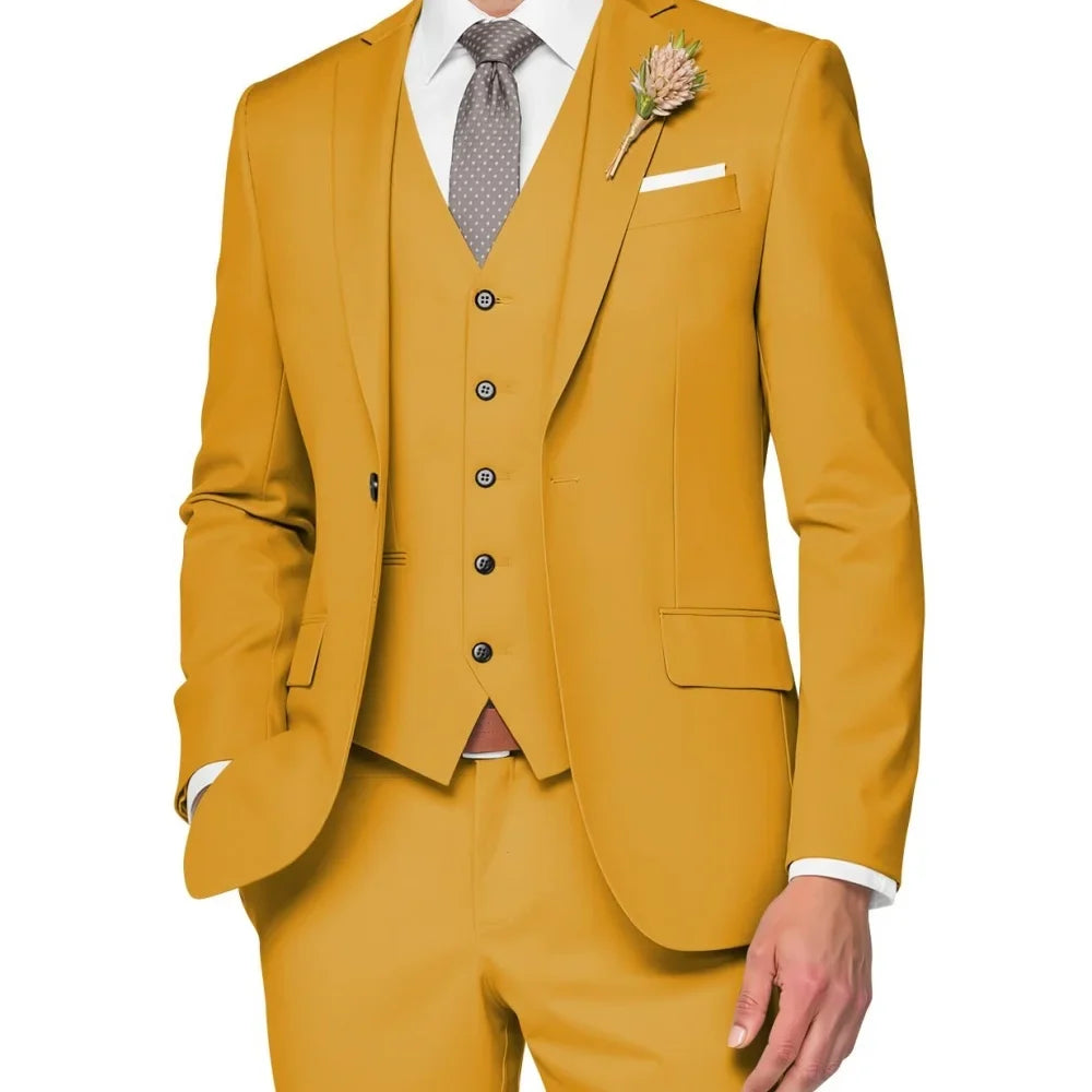 Costume de Mariage Formel pour Hommes Élégant Haut de Gamme Slim Fit 3 Pièces Blazer Gilet Pantalon Business Décontracté pour Soirée Dansante