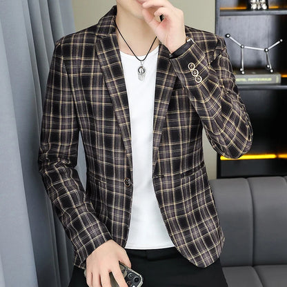 2026 Blazer Outdoor Men's Checked Fashion Business Trend Wedding Slimming Gentleman Casual Korean Travel High Formal Wear Blazer