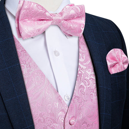 Men's Vest and Bow Tie Set – Pink Paisley Jacquard Waistcoat for Weddings and Formal Events