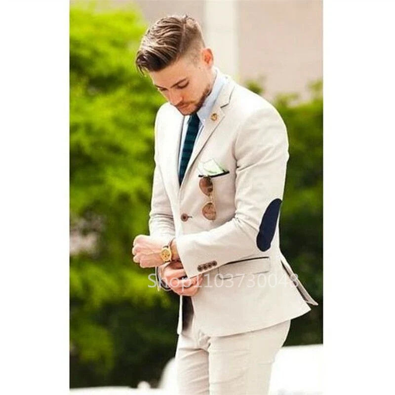 Costume de mariage homme slim fit 2 pièces kaki revers cranté blazer à simple boutonnage avec pantalon smoking formel de marié tenue homme
