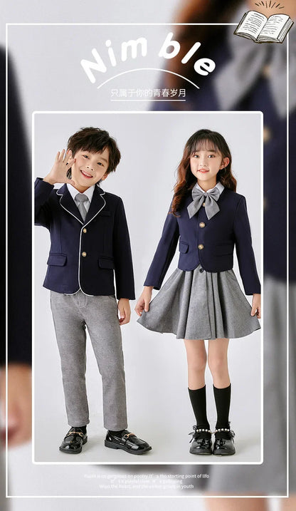 Kids School Uniforms Girls British Japanese Navy Jacket Suit Dress Boys Blazer Formal Outfits Chidren Student Clothes Class Sets