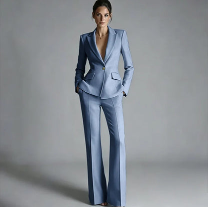 Elegant Women's One-Button Jacket+Pants Suit Set Classic Pink Peaked Lapel 2 Piece Formal Business Wedding Guest Outfit