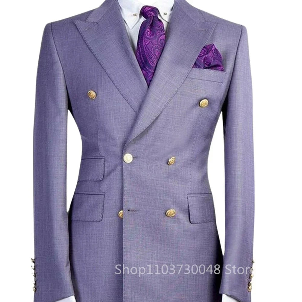 Blue Shawl Lapel Double Breasted Suit Jacket for Men Slim Fit Comfortable Wedding Blazer Prom Tops Regular Fit