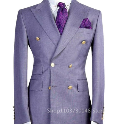 Blue Shawl Lapel Double Breasted Suit Jacket for Men Slim Fit Comfortable Wedding Blazer Prom Tops Regular Fit