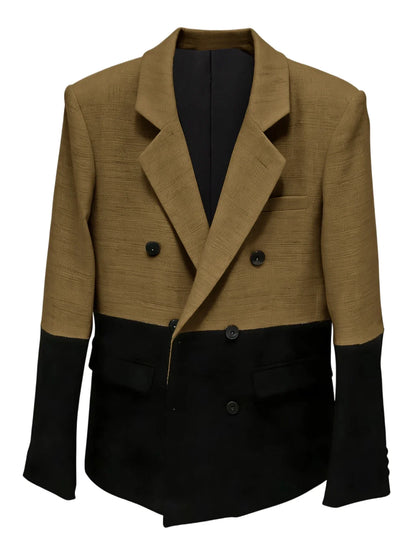 Men's Linen Color Block Blazer Double Breasted Notch Lapel Lightweight summer Sport Coat Fashion Jacket for Party & Streetwear