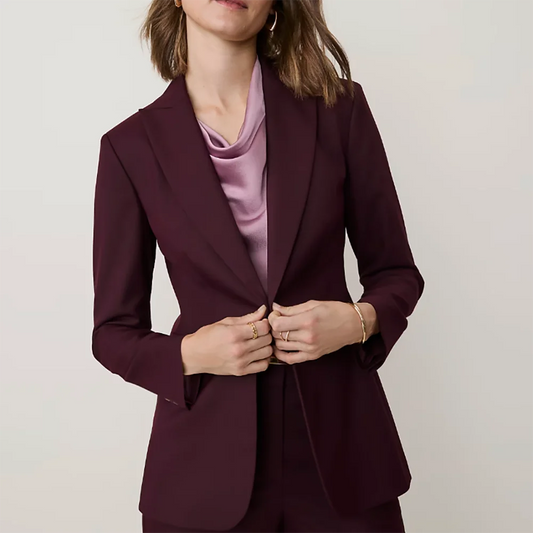 Elegant Women Burgundy Suit Single Button Jacket Wide Leg Pants Set Office Lady Power 2 Pieces Business Formal Outfit