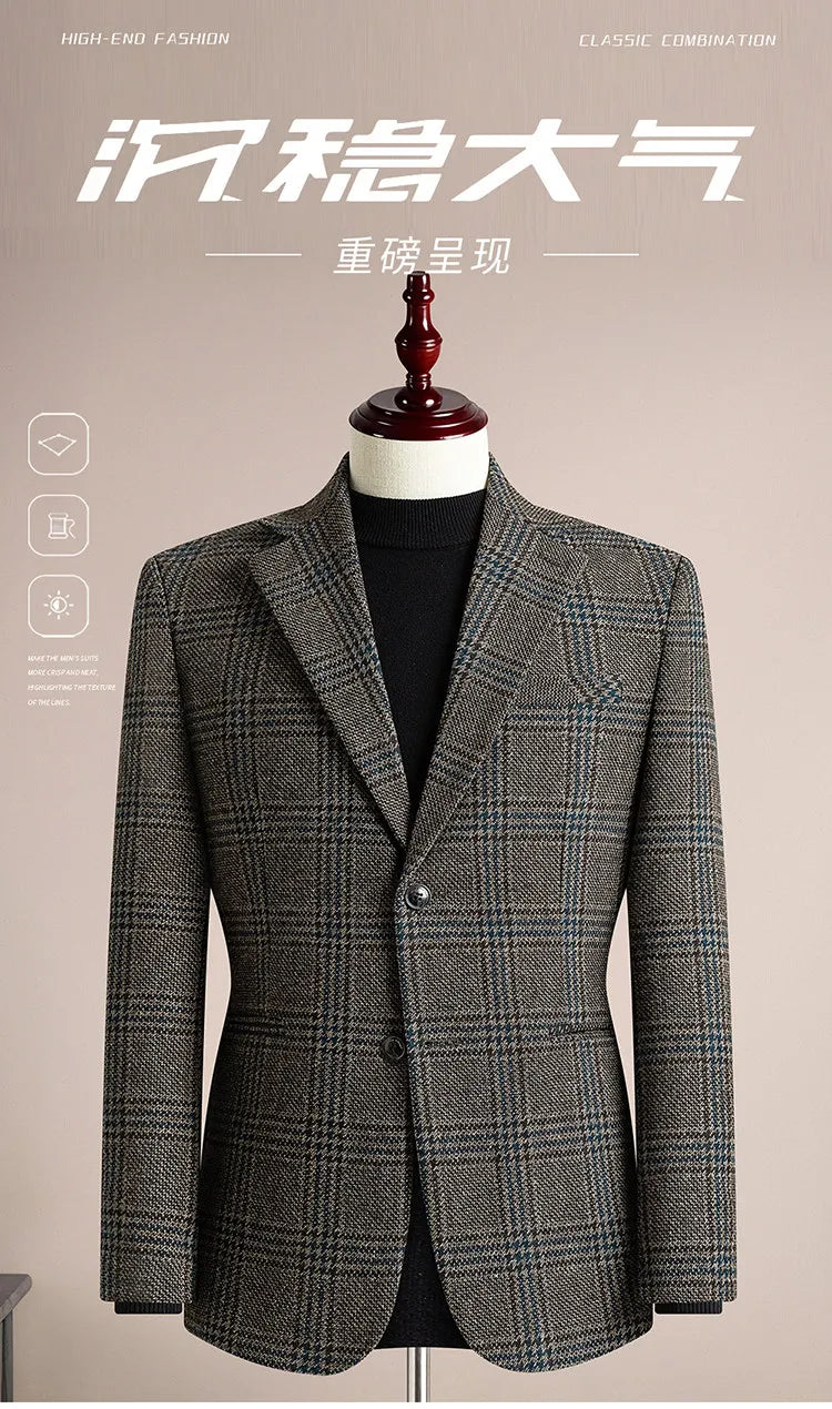 High Quality Retro Fashion 50% Woolen Men's Suit Jacket Autumn Winter Thicken Warm Business Slim Casual Wedding Coats Tailcoat