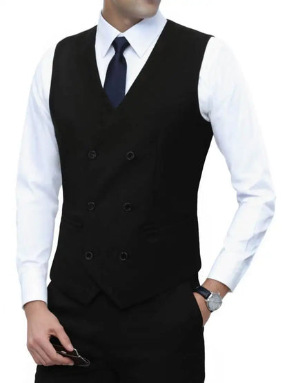 Men's Corduroy Vest Double-Breasted Slim Fit Waistcoat for Business Casual & Formal Occasions
