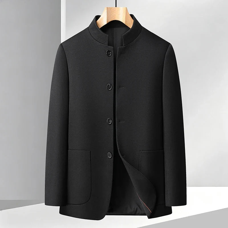 Blazer Men Smart Casual Stand Collar Korean Style Black Business Coat