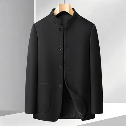 Blazer Men Smart Casual Stand Collar Korean Style Black Business Coat