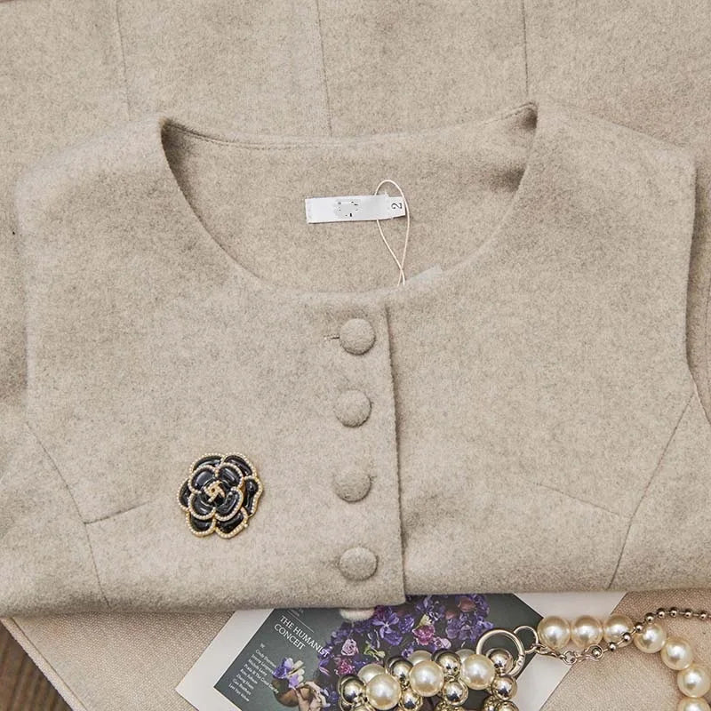 Vintage Brushed Shoulder Jacket Gray Suit Sleeveless Vest Fashionable Lady Coat Autumn/Winter Commuting Elegant Women's Clothing