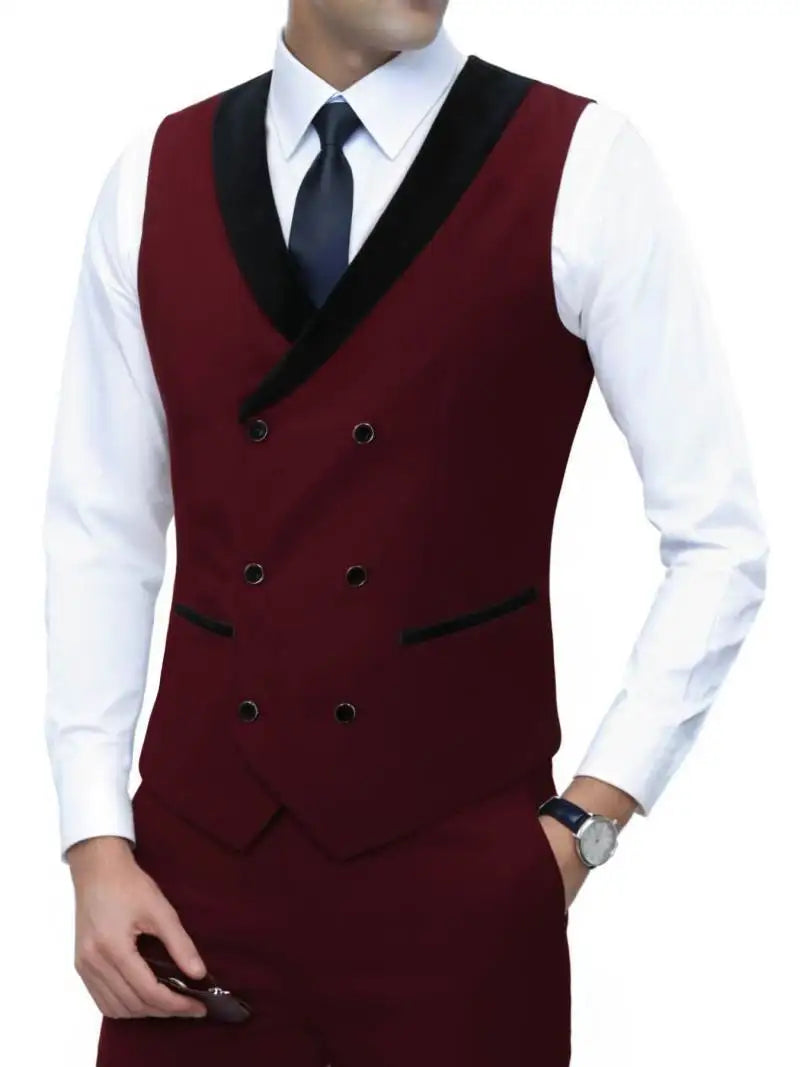 Men's Corduroy Vest Double-Breasted Slim Fit Waistcoat for Business Casual & Formal Occasions