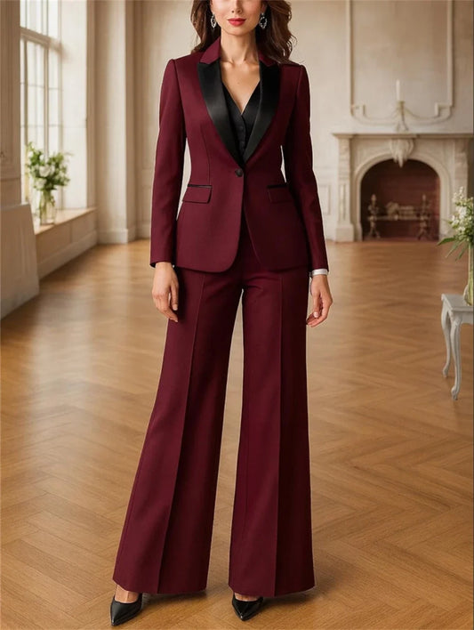 Charming Burgundy Women's Suits 3 Piece Suit Official Outfits Formal Event Wear Women's Business Set (Jacket+Vest+Pants)