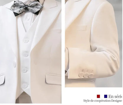 Children White Baptism 3Pieces/Set Jacket Vest Pants Ceremony Photograph Suit Boys Party Dress Kids Piano Performance Costume