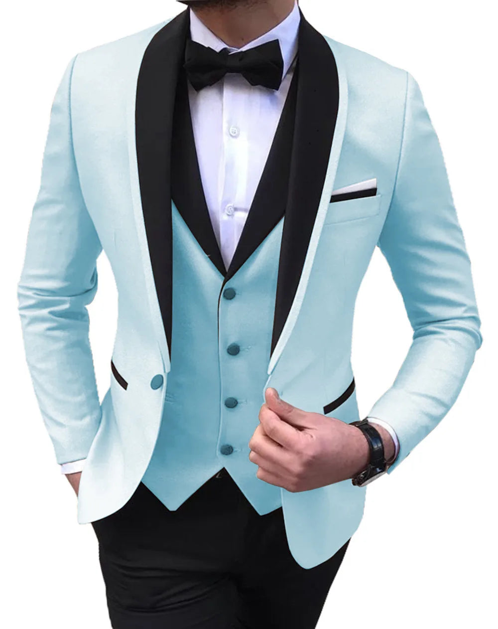 Luxury Blue Jacket with Pant Vest Wedding Men Tail Coat 3 Piece Groom Tuxedo for Formal Prom Male Suits Fashion Set