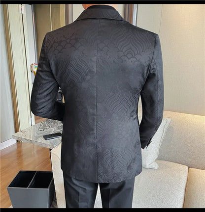 Luxury Jacquard Casual Suit Jacket for Men Autumn Korean Fashion Business Social Blazers Handsome Office Wedding Dress Jacket