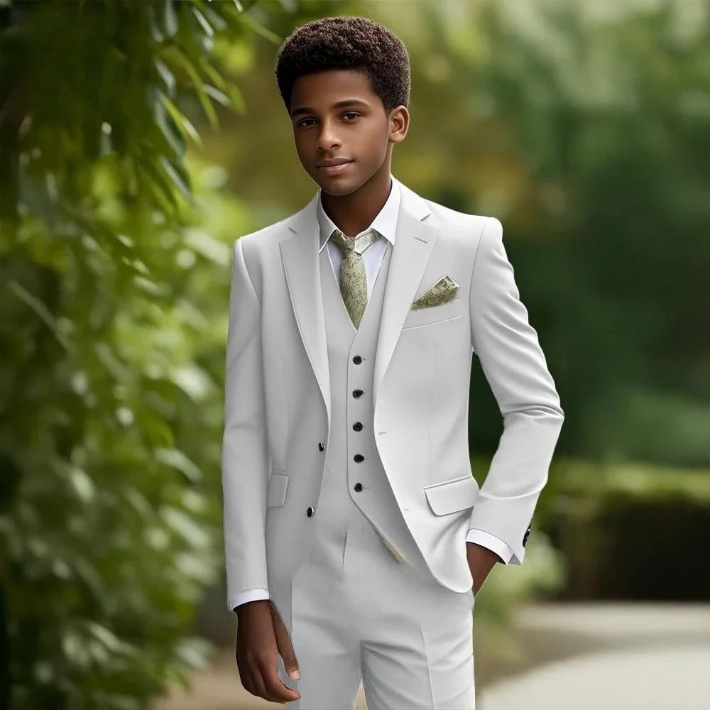 Formal Elegant Boys Slim Fit Suit Set 3 Pieces Piano Performance Wear,Notched Lapel Kids Suit Wedding Tuxedo Plus Size 2-20T