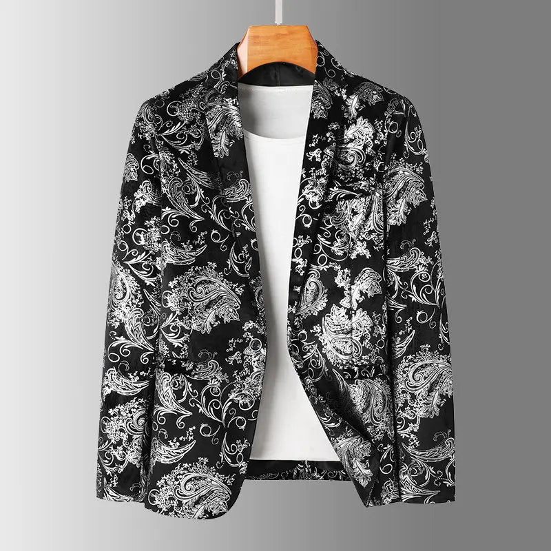Men's Slim Fit Blazer Jacquard Bronzing Print Wedding Party Evening Jacket