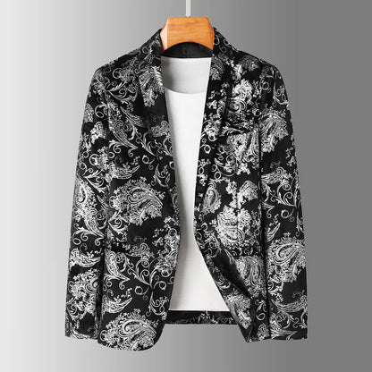 Men's Slim Fit Blazer Jacquard Bronzing Print Wedding Party Evening Jacket