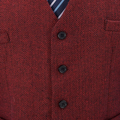 Men's Herringbone Vest Single Breasted Formal Waistcoat for Weddings and Business