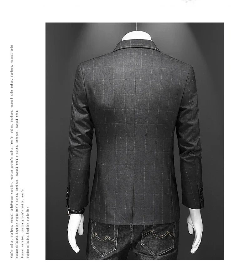 Top Quality Luxury Plaid Business Slim Fit Men Blazer Jacket 2024 Spring Autumn Casual Blazers For Men Elegant Dress Suit Jacket