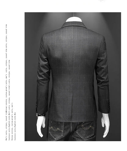 Top Quality Luxury Plaid Business Slim Fit Men Blazer Jacket 2024 Spring Autumn Casual Blazers For Men Elegant Dress Suit Jacket