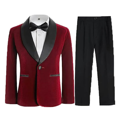 Boys Formal Suit Set 3-Piece Kids Wedding Suit Jacket Pants Bowtie for Birthday Ceremony Performance