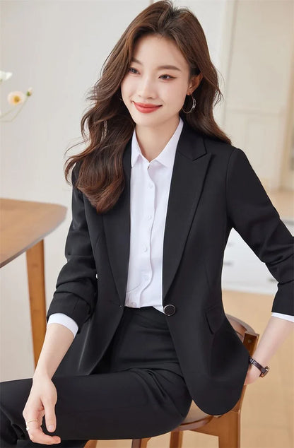 2025 Fashion Black Women Pant Suit 2 Piece Set Office Ladies Female Business Work Wear Formal Blazer Jacket And Trouser